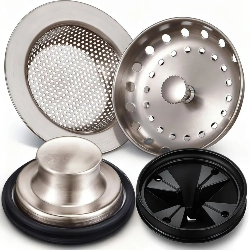 Kitchen Sink Accessory Set Stainless Steel Drain Filter Garbage Disposal Splash Guard Stopper Basin Maintenance