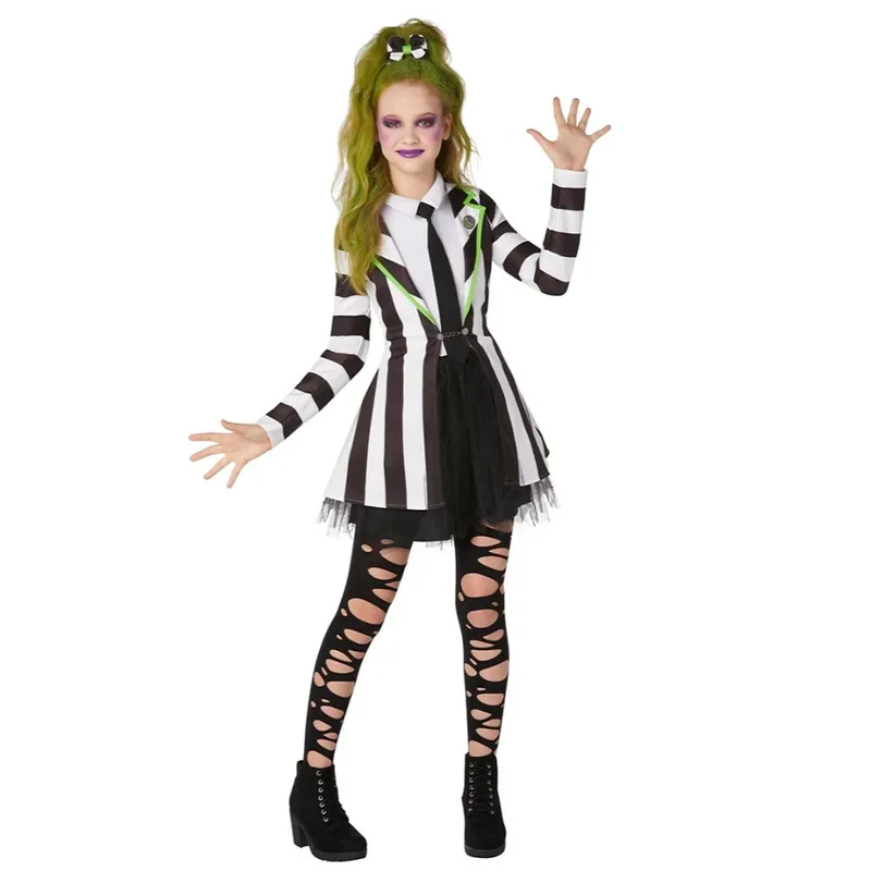 

❤️❤️❤️Women Evil Clown Costume Black White Striped Suit Skirt Set Halloween Scary Circus Outfit Carnival Party Fancy Dress❤️⭐️❤️