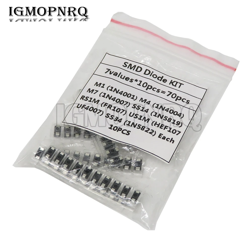 7 kinds*10pcs=70pcs/lot SMD diode package / M1 (1N4001) / M4 (1N4004) / M7 (1N4007)/ SS14 US1M RS1M SS34 KIT