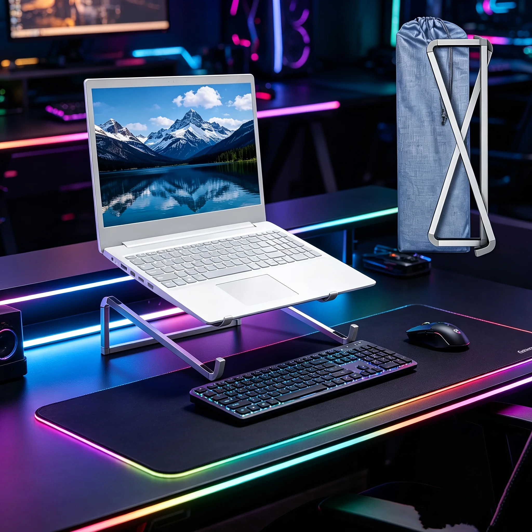 Foldable Laptop Stand for Desk, Universal Ventilated Riser Holder, Silver