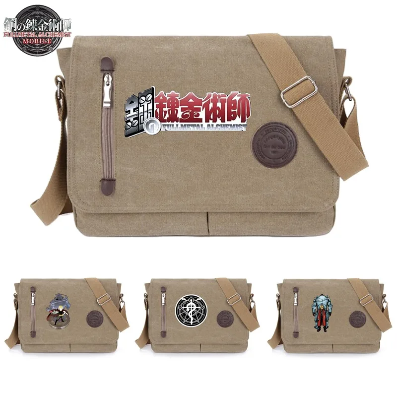 

Anime Fullmetal Alchemist Edward Elric Shoulder Bags for Man Women Messenger Bag Character Print Square Bag Students Backpack