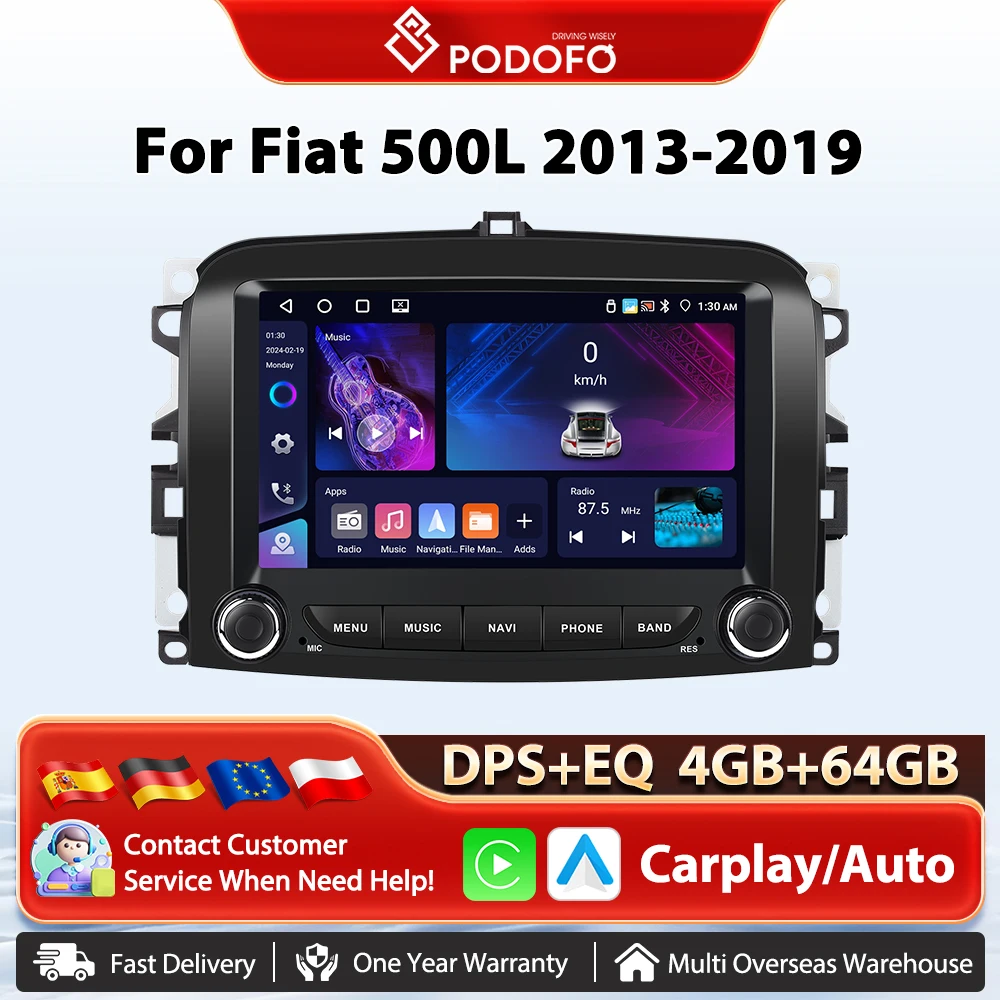Podofo 7 zoll WIFI Carplay Auto Multimedia Player Für FIAT 500L Android GPS Navigation Auto Radio Mirrorlink Touchscreen Radio