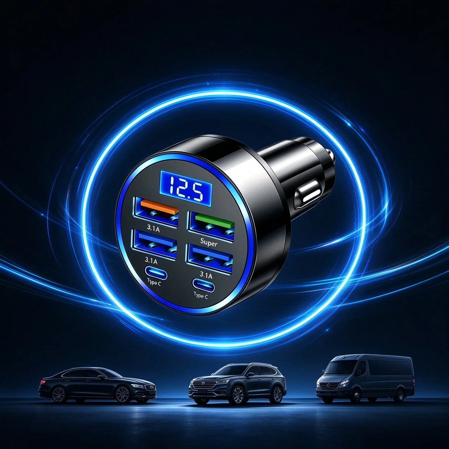6 Ports USB Type C Universal Car Phone Charger Multi Port Cigarette Lighter Plug PD QC Fast Charging Portable In-car Charger