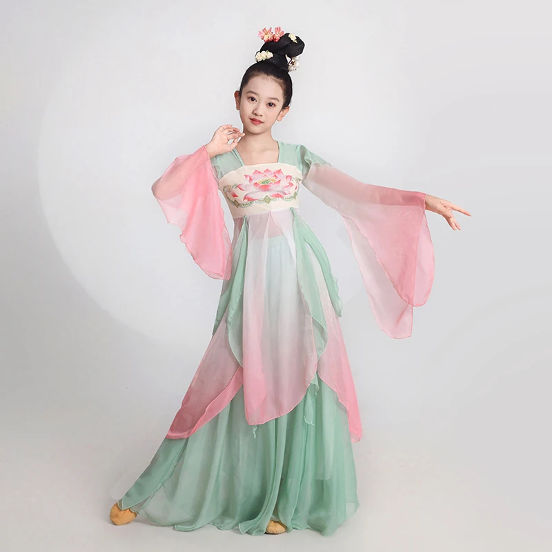 أزياء الرقص الكلاسيكي الصيني للأطفال ملابس الرقص الوطنية لممارسة الفتيات هان تانغ كايليان