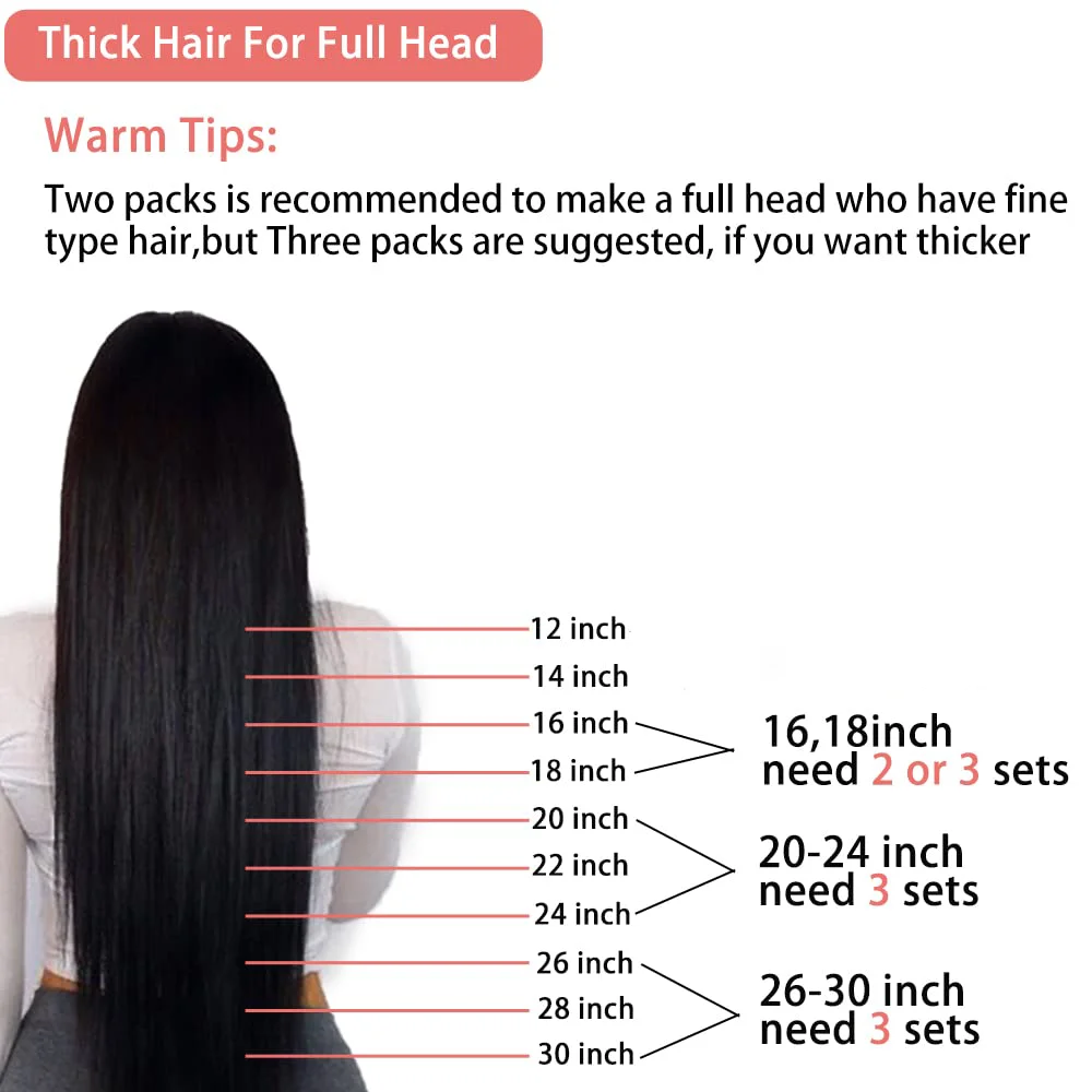 Straight Seamless Clip Ins Human Hair Full Head Brazilian Clip In Hair Extension Human Hair 16-26 Inches Natural Black For Women