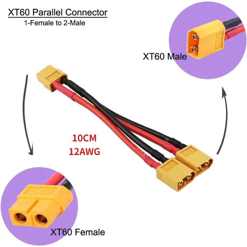 10cm XT60 XT90 T Plug Parallel Connector Male/Female Cable Dual Extension Y Splitter 2/3Way 12AWG Silicone Wire for RC Battery