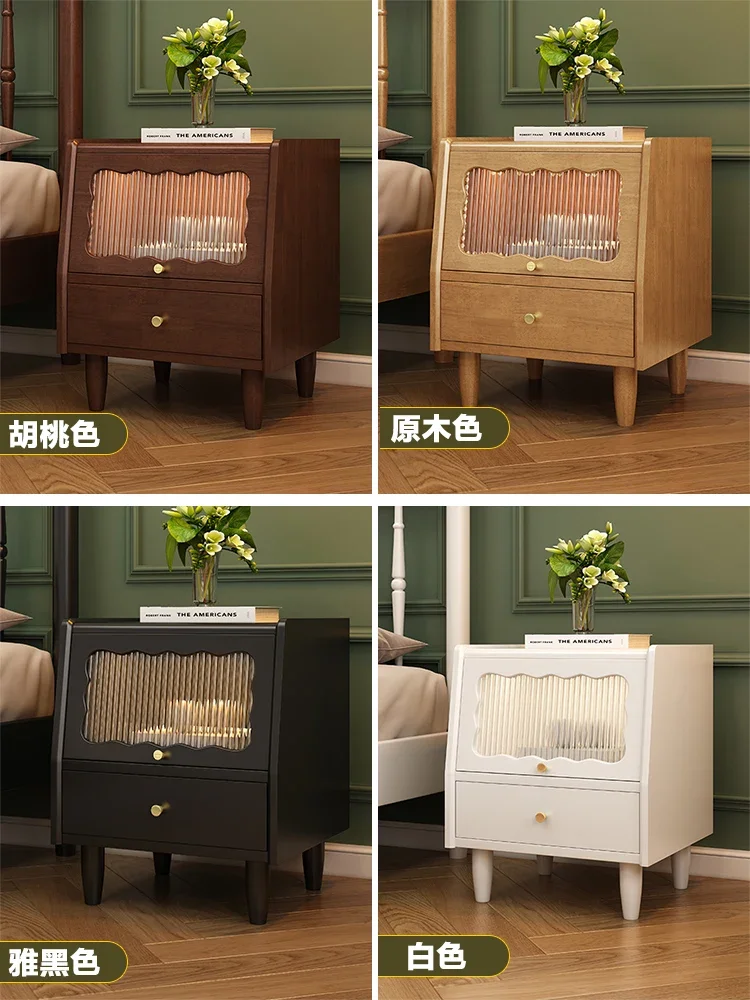 Bedside Table Solid Wood Bedroom Storage Stand Rattan Small Cabinet Small Bedside Locker