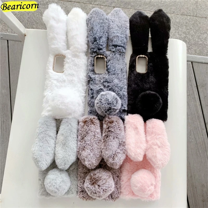 3D Plush Case For Samsung Galaxy A3 A5 A6 A7 A8 A9 J1 J2 J3 J4 J5 J6 J7 J8 Plus Prime Pro Core 2017 2018  Furry Rabbit Fur Cover