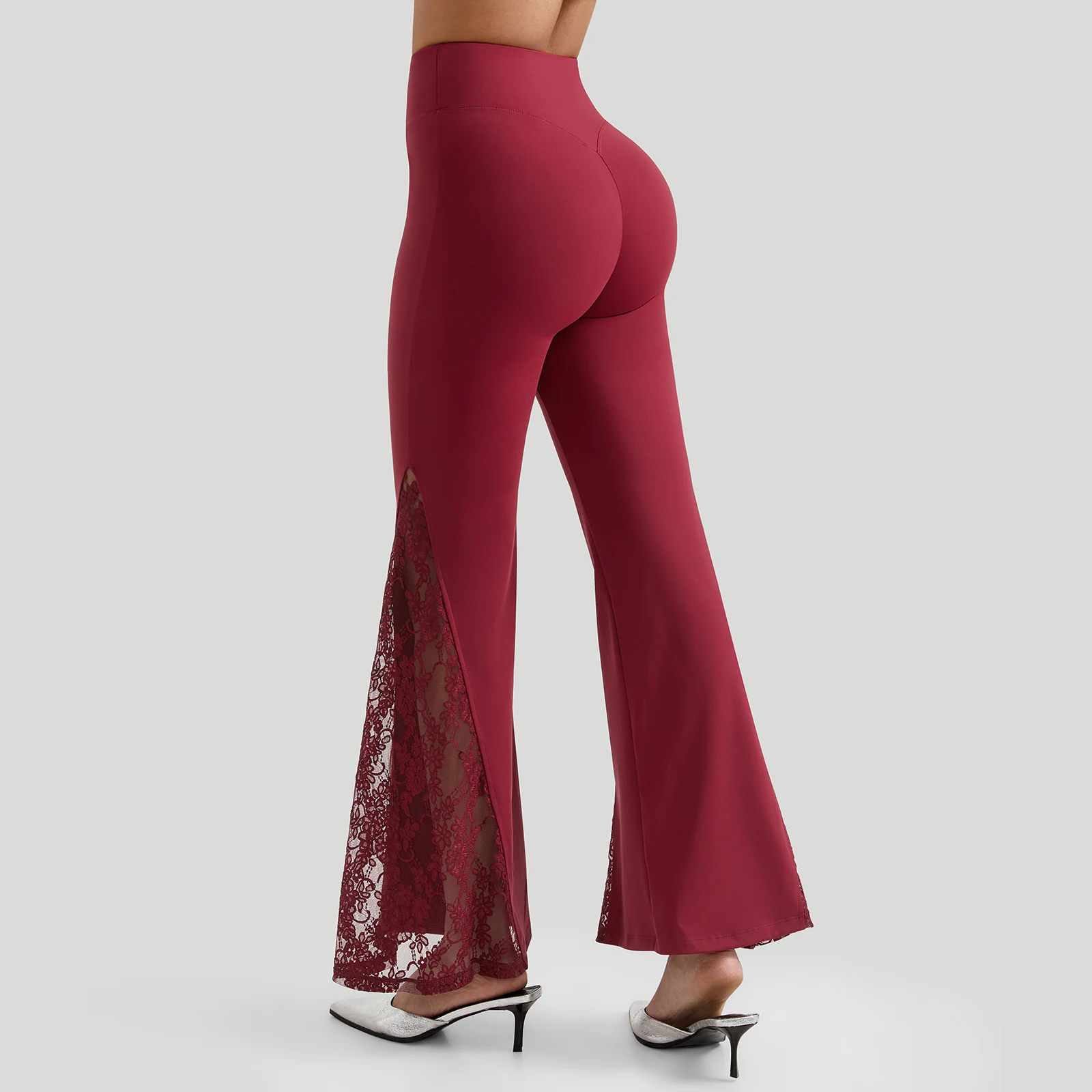 Women Punk Sexy See Through Lace Patchwork Flare Pants Streetwear High Waist Wid Leg Vintage Trousers Y2k Pants Female