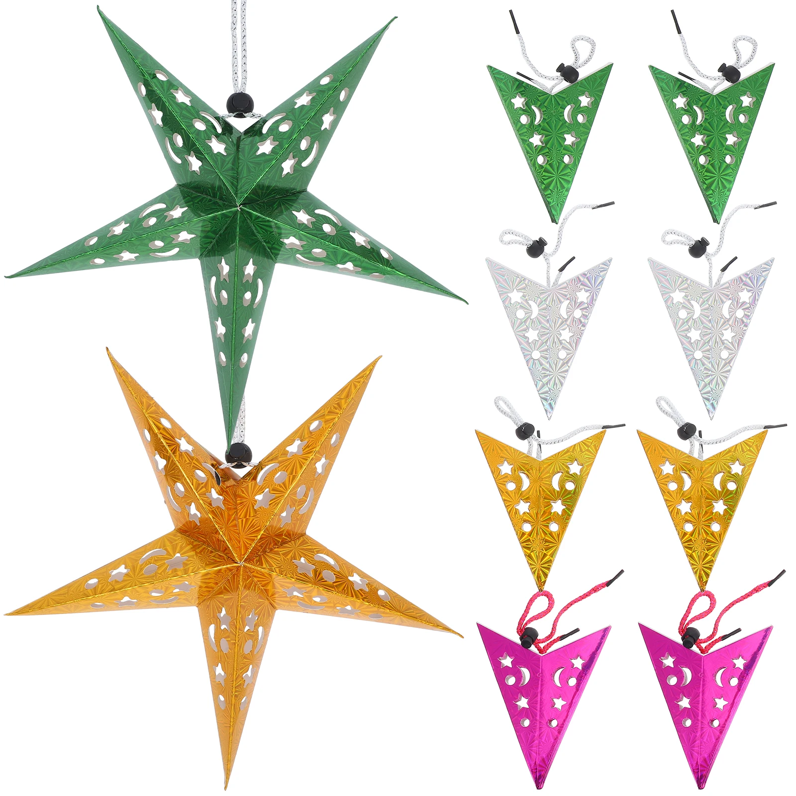

10 pcs Pentagram Lampshade Hollow Star Hanging Lantern Durable Star Design No Assembly Required For Christmas Wedding