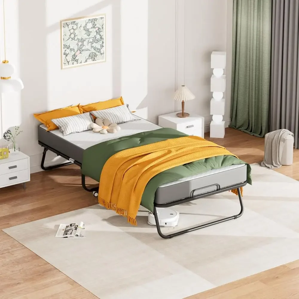 Greenvelly olding Bed with 5 Inch Mattr, 75” x 38” Portable Rollaway Bed with Memory Mattrand Metal e or Adults,Gt, Twin Size,Co