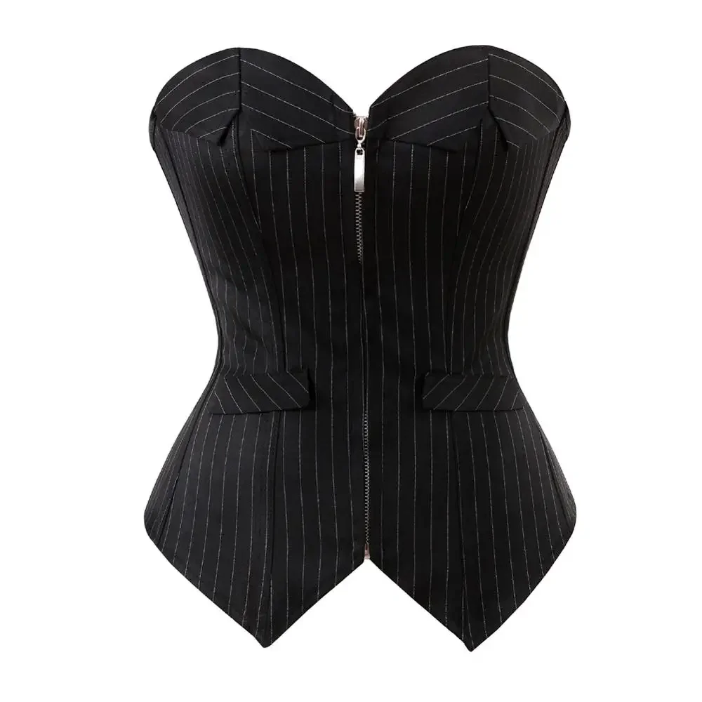 Womens Overbust Corset Top Striped Bustier Office Party Outfit Steampunk Burlesque Corsets Korsett Renaissance Costume Plus Size