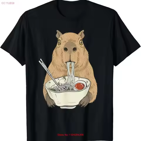 Capybara Ramen Japanese Funny T Shirt Kawaii Anime s vintage Washed Stretched Slightly Comfortable Casual homme