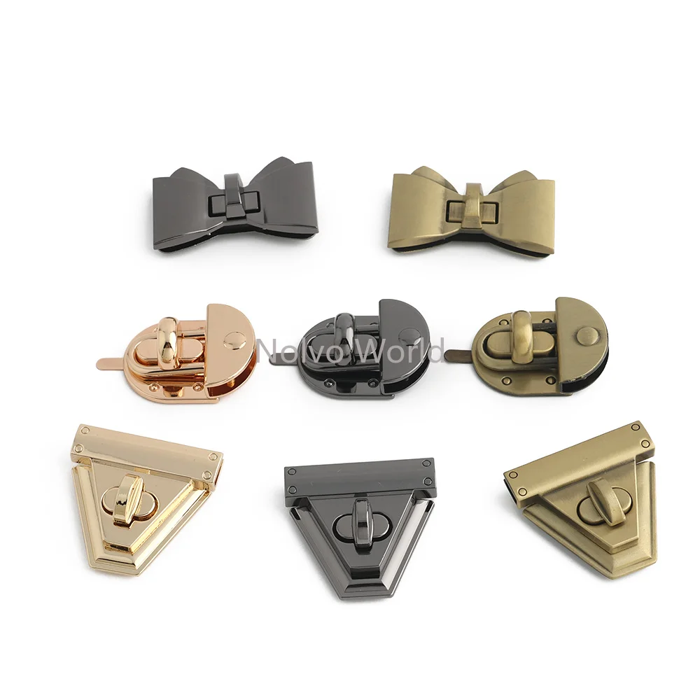 5/15/30PCS Bow Metal Tongue Lock Press Mortise Lock Push Closure Clasp Buckle For Leather Women's Handbag Shoulder  Accessories