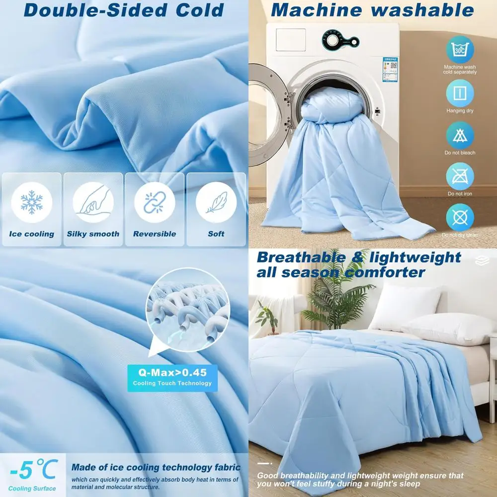 

Одеяло King Size с охлаждающим эффектом и стежкой - Двусторонняя ткань с технологией Cold Tech, дышащее легкое постельное белье для лета, всесезонное, с эффектом ледяной прохлады