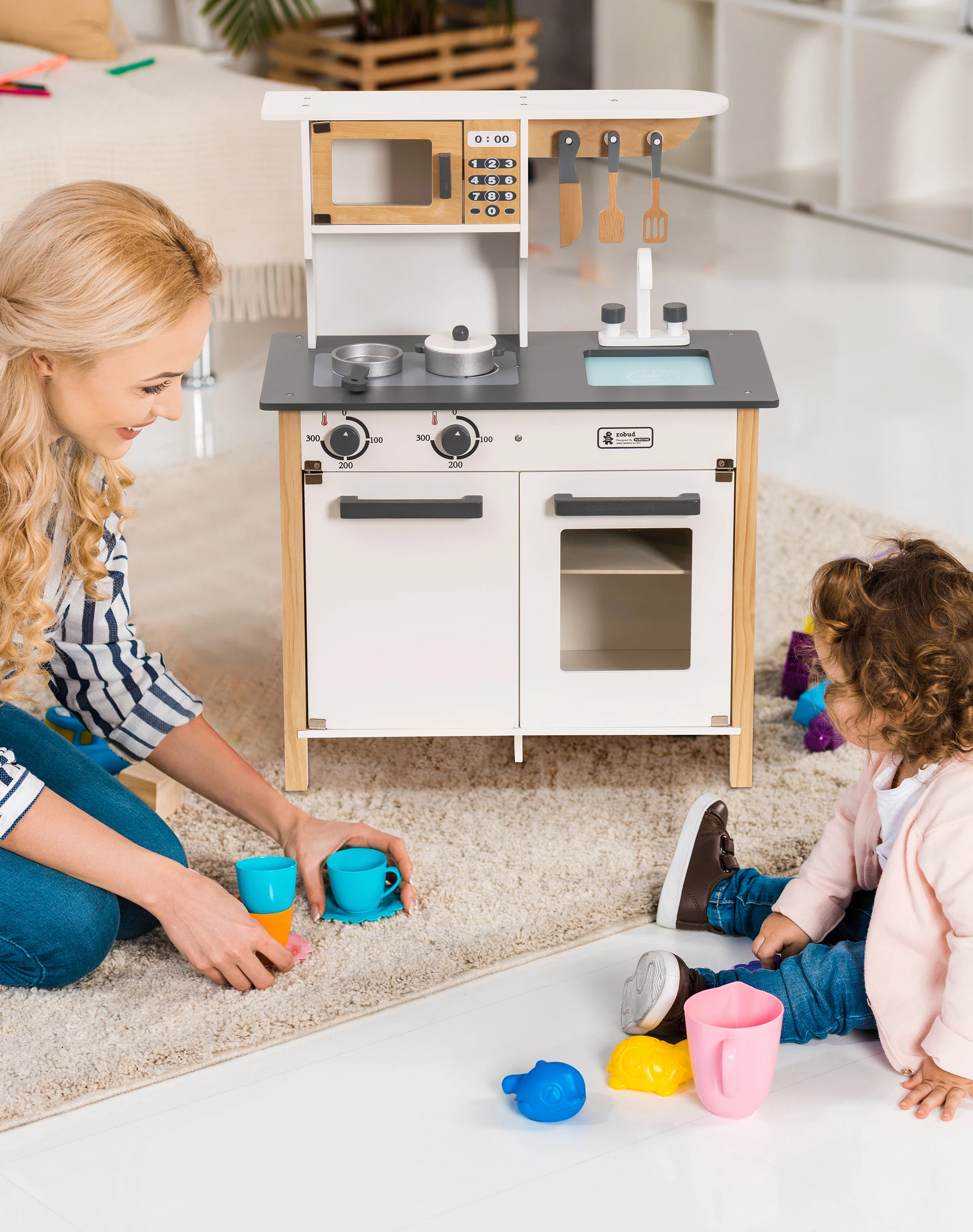 Ensemble de jeu de cuisine en bois pour enfants, cadeaux pour le nouvel an, Noël et anniversaire, blanc