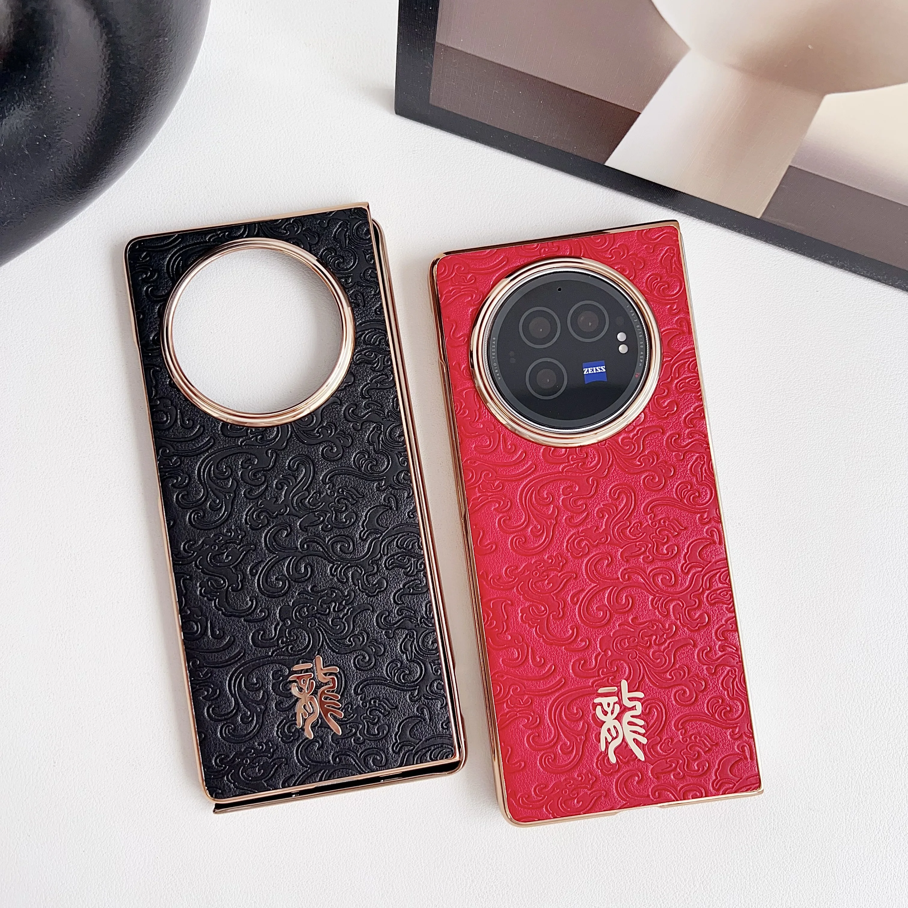 

Задняя крышка с гальваническим покрытием + кожаным ограниченным рисунком дракона для vivo X Fold3, чехол для телефона с защитой от падения для vivo X Fold