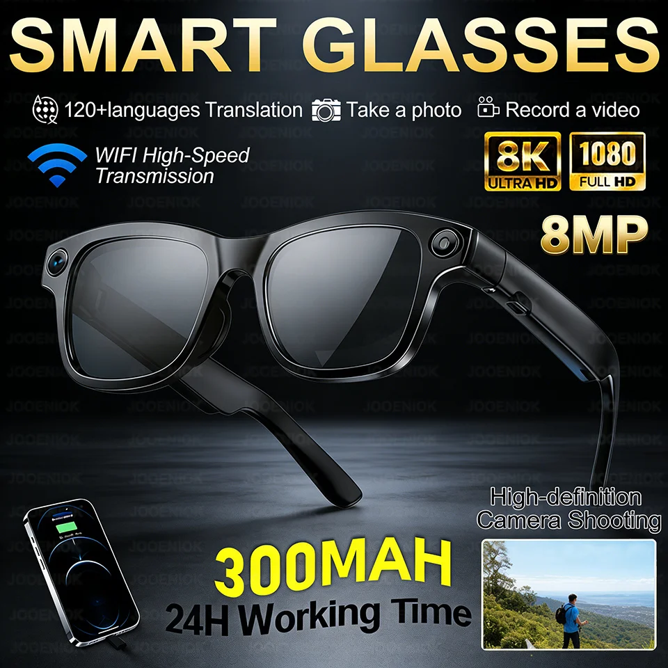 

800W Camera Smart Glasses AI Translation Photo Video Recording Waterproof Call Smart Sunglasses Men For Android IOS 2026 New