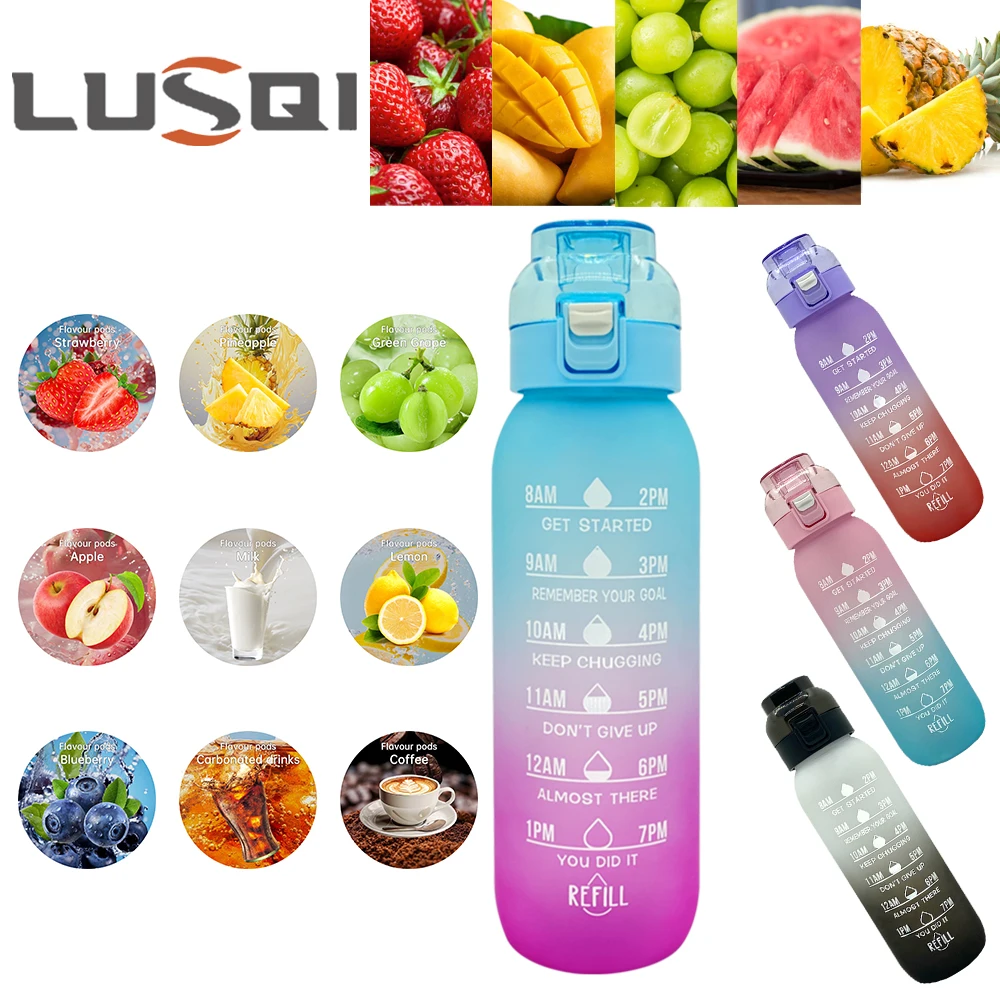 LUSQI 1000ML Water Bottle  With 9PCS Random Flavor Pods Portable Suitable For Outdoor Sports Family Camping