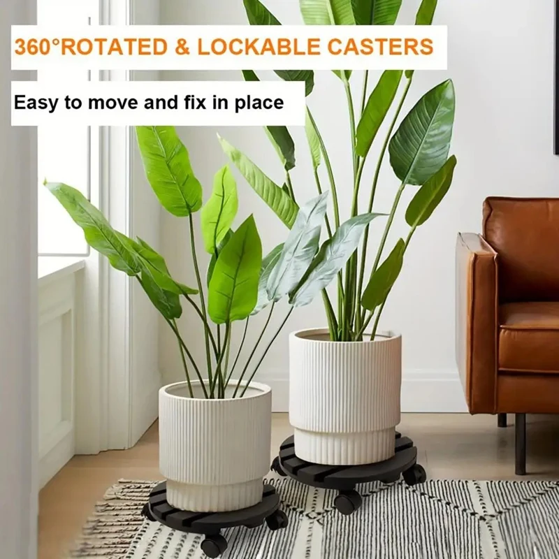 Bandeja de madeira Flowerpot para plantas em vasos, Roller Stand, Rodas rotativas bloqueáveis de 360 °