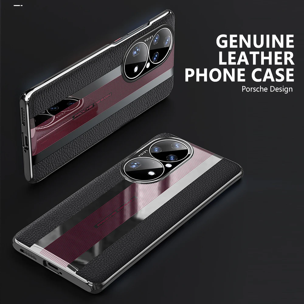 Genuine Plating Leather Case for Huawei P50 Pro Original Luxury 100% Natural leather Protection Hard Cover For P50 Capa