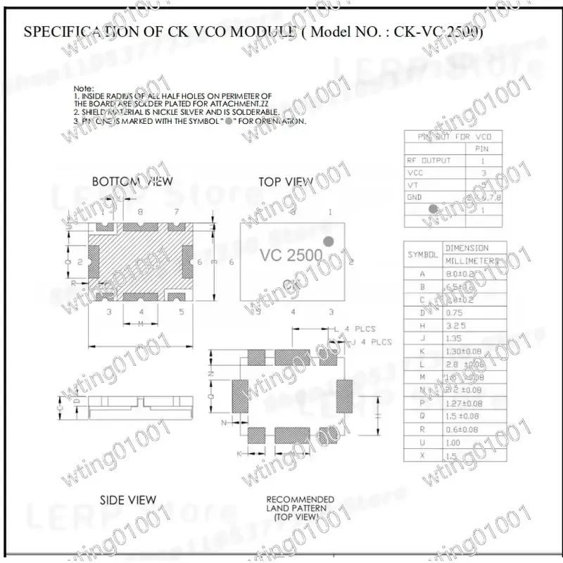 for VC2500 5pcs VCO Module 2.3GHz to 2.7GHz Tunable Oscillator for 2.4G WiFi 4G Communication High Stability Low Phase Noise