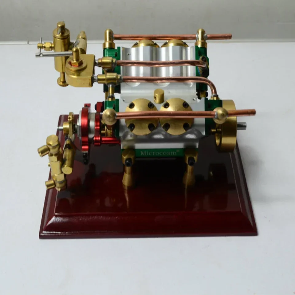 Live Steam Engine V-type Four Cylinder Steam Engine with Boiler Experimental Toy