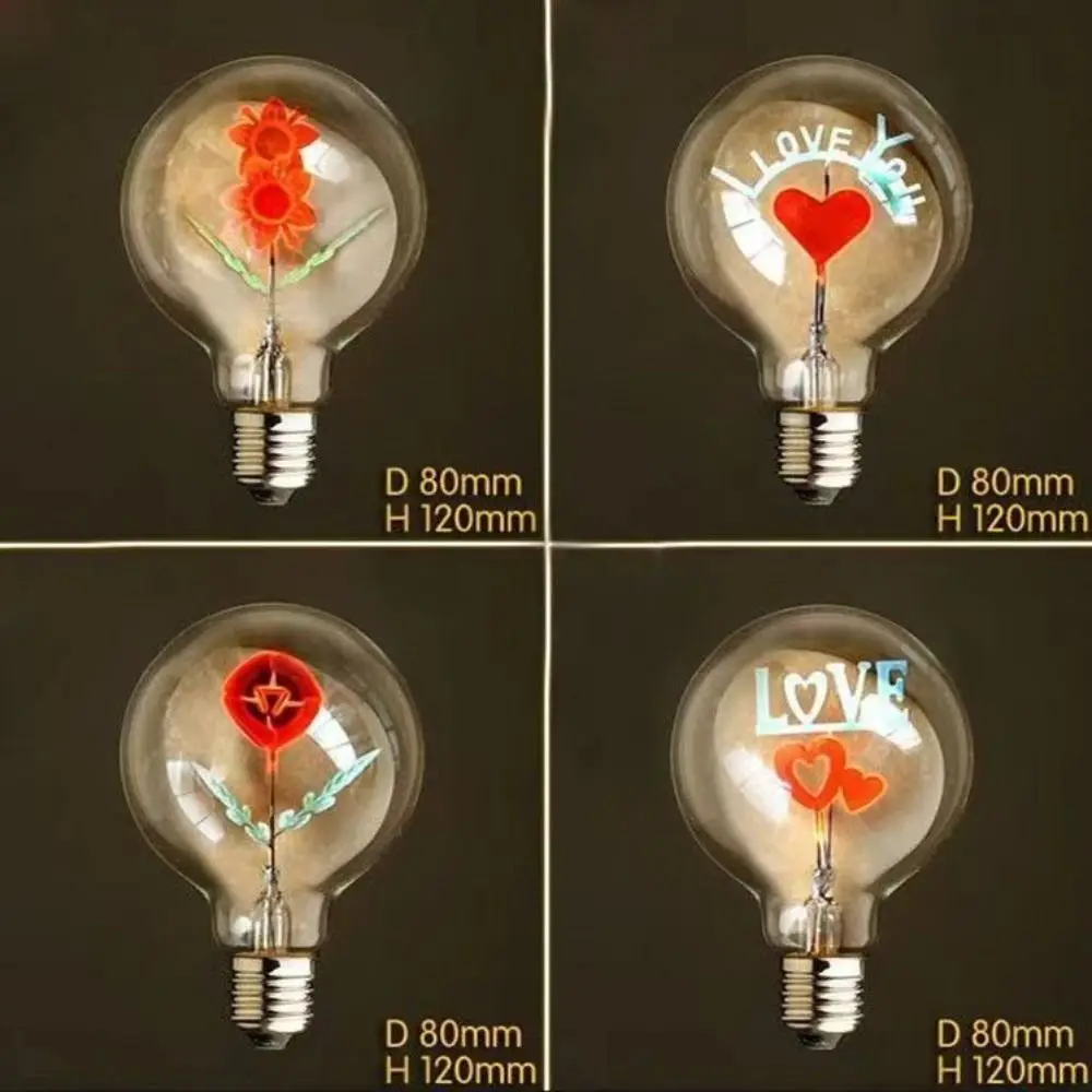 Energy Saving Rose Flame Light Bulb Heart Sunflower Art Light Bulb Screw Holder Atmosphere Creative Night Lamp Festival