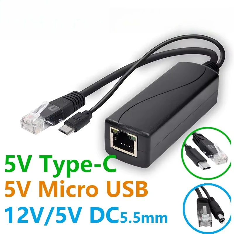 

Gigabit POE Splitter 48V To 5V 12V Micro USB Type-C Barrel Jack Power Supply for Huawei Hikvision Bobcat Raspberry Pi