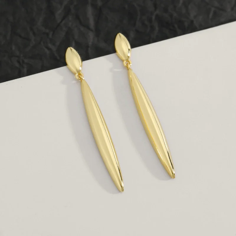 Trendy Long Water Droplets Dangle Earrings for Women Golden Color Metal Oval Drop Earrings Vintage Simple Geometry Jewelry Gift