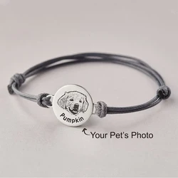 WLP New Fashion Custom Adjustable Rope Bracelet Family Pet Dog Owner Stainless Steel Photo Personalized Bracelets Souvenir Gift