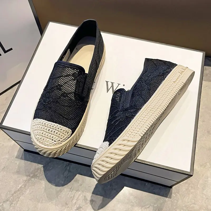 Women\'s Shoes Espadrilles White Female Footwear Loafers Round Toe Cotton Y2k Fashion Stylish And Low Price Spring Shoe A H