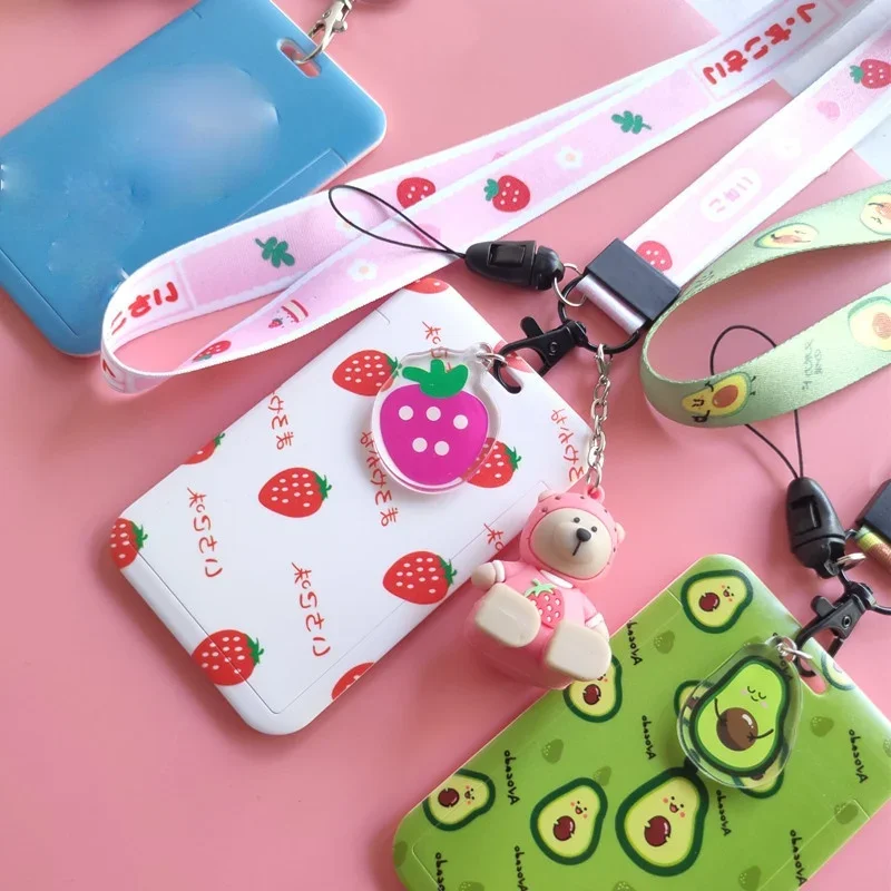 Strawberry Avocado Prints Employee Staff Work Pass Card Holder ID Tag with Lanyard Bank Working Permit Case Sleeve Badge Holder