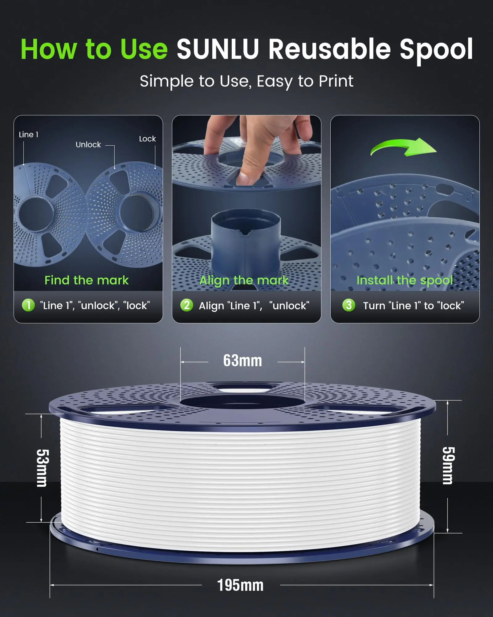 SUNLU 5 kg PETG 3D-Filament, 1,75 mm, ordentlich gewickelt, hohe Zähigkeit, 3D-Druckspulenfilament für FDM-3D-Druckermaterialien, schnelles Schiff – Detail 11