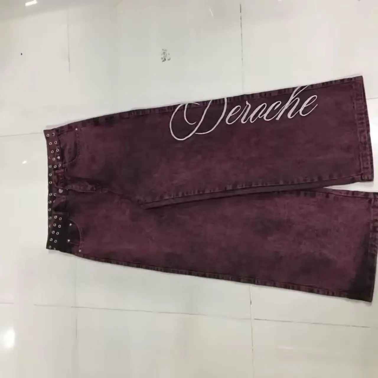 

Джинсы Y2K в готическом стиле с вышивкой, заклепками и высокой талией, свободные, уличные, унисекс, американские, широкие штанины