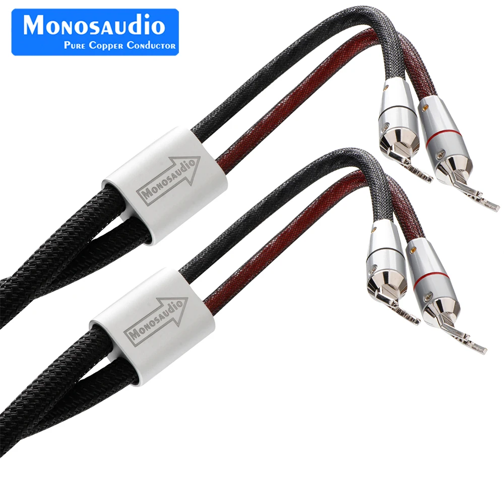 Monosaudio OCC Kupfer versilbertes 8-adriges audiophiles Lautsprecherkabel mit Y-Spaten-Steckern, Nylongeflecht-Lautsprecherkabel für Subwoofer – Detail 5
