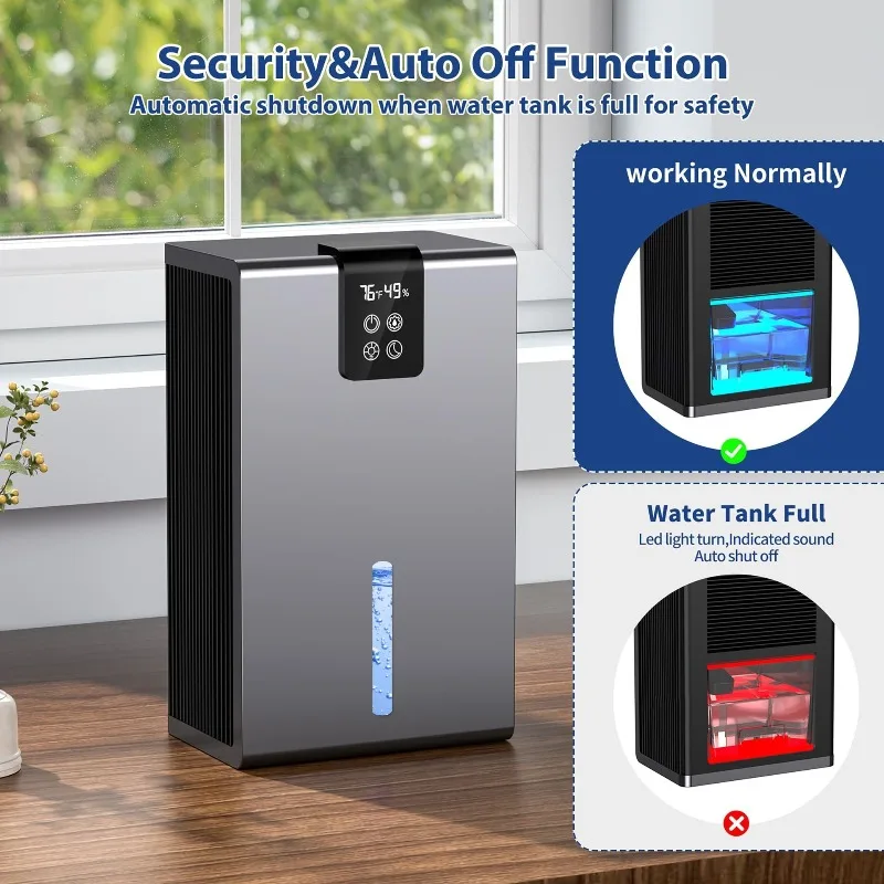 

Wet Drying Moisture Air Purifier Household Dehumidifier 2.2L Water Tank with Display Remote Control Multi Functional