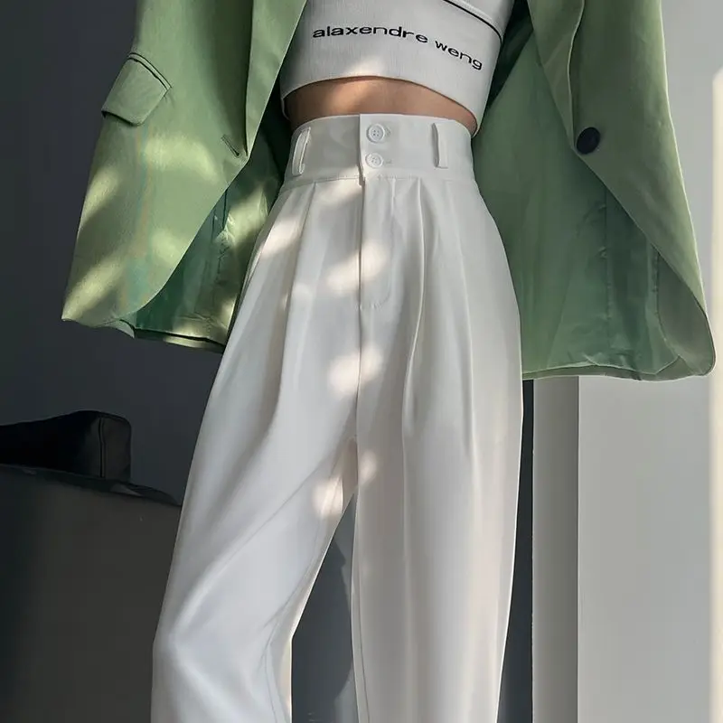 Women Clothing Korean Fashion Vintage Pleated Streetwear Wide Leg Suit Pants Y2K Female Straight Trousers High Waist Pantalones