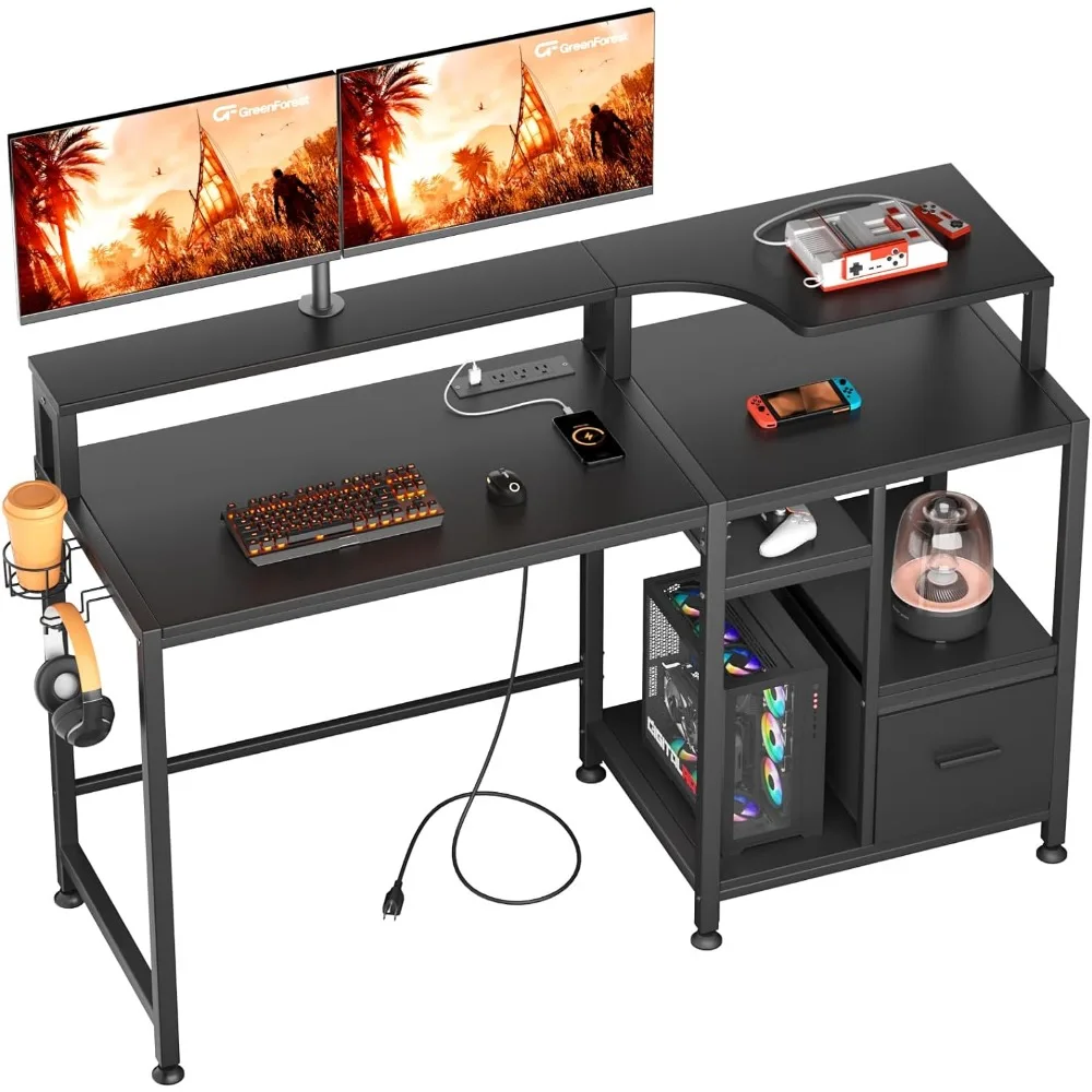 Cup Holder Hook With Monitor Stand Gaming Computer Table Game Computer Desk With Drawer and Power Socket Gaming Furniture Office