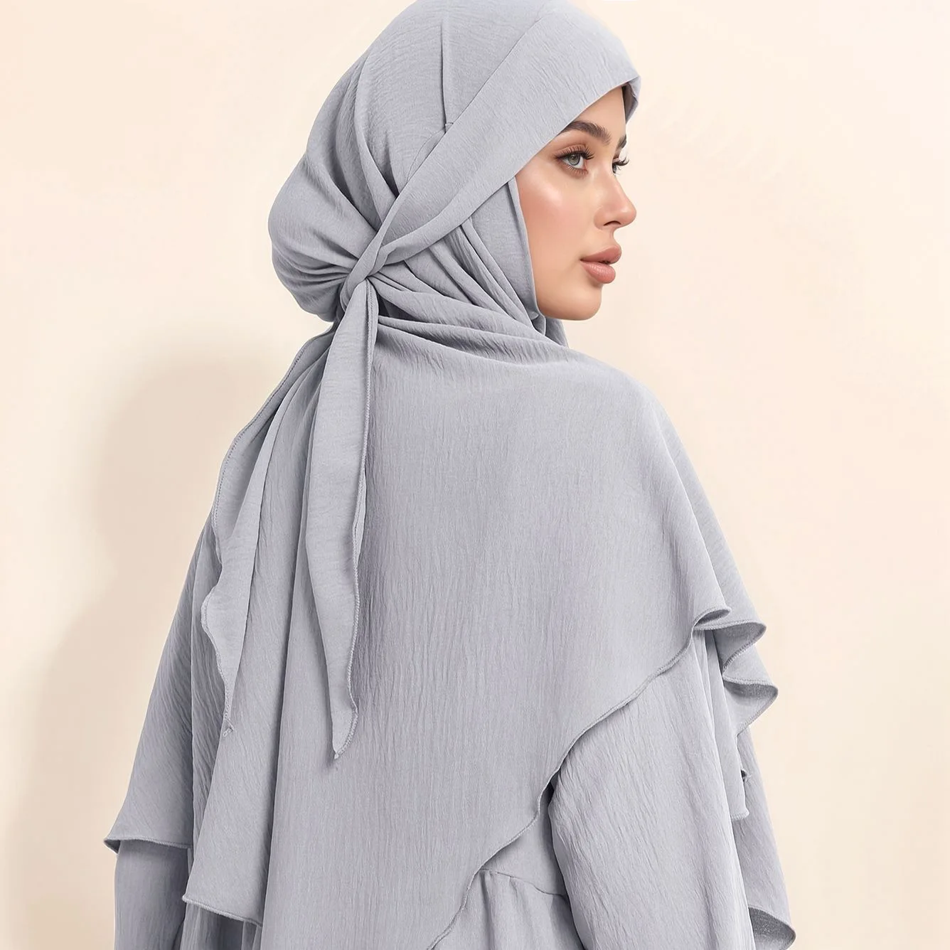 Eid Ramadan One Layer Crepe Long Khimar High Quality Muslim Islamic Clothing Prayer Hijab Veil Sleeveless Tops Burqa Abaya Scarf