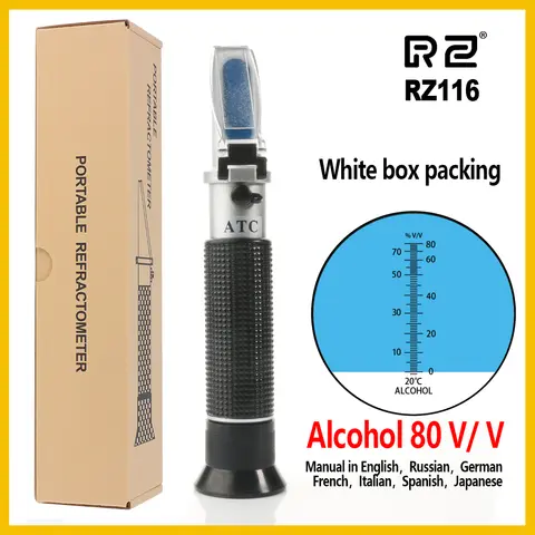 RZ 굴절계 알코올 알코올 측정기 미터 0 ~ 80% V/V ATC 휴대용 도구 RZ116 스피릿 테스터 알코올 미터 굴절계