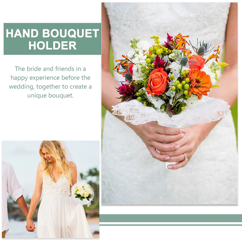 

4 Sets Bouquet Holders White Lace Collar for Wedding Flower Shop DIY Craft Bridal Bouquets Holder Supplies Floral H Decor
