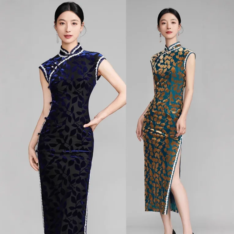 

Yourqipao Chinese Traditional Sleeveless Velvet Long Cheongsam 2025 Summer Improved Women Qipao Evening Dress