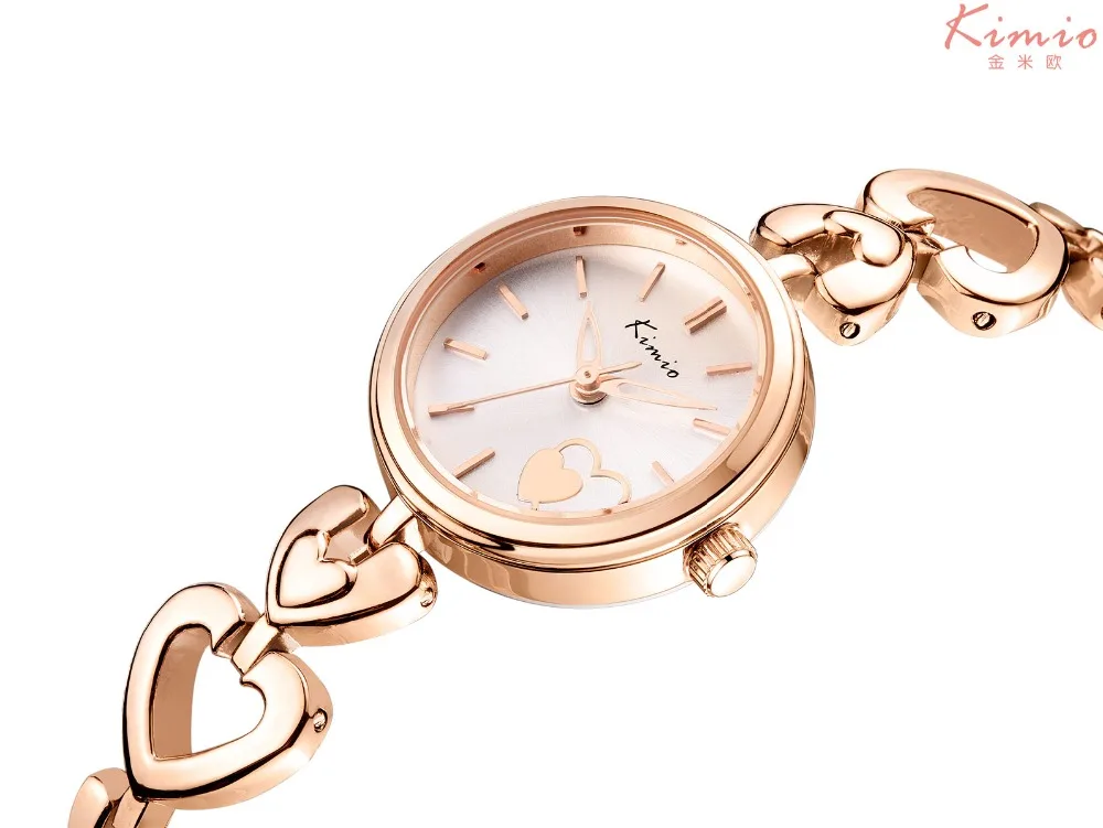 KIMIO Women Watches Quartz Movement From Japan Alloy Shell Love Heart Bracelet Dress Watch Stainless Steel Ladies Wristwatch