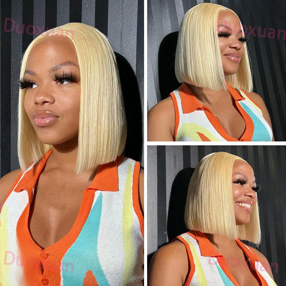 613 Blonde Bob Wig Human Hair Straight 13x4 13x6 Hd Lace Frontal Wig Pre Plucked 200% Density Short Bob Wig 613 Human Hair Wigs