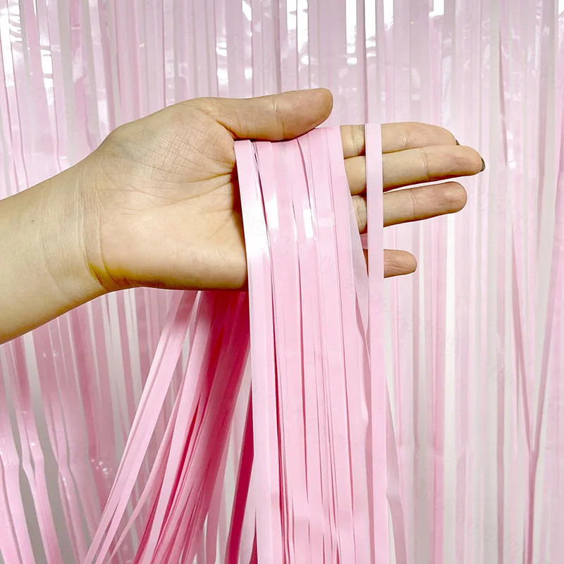 2 Packungen rosa blaue Folie Fransen Vorhang Hintergrund Macaron Lametta Vorhänge Geschlecht offenbaren Geburtstag Party Hintergrund Photo Booth Dekor – Detail 40