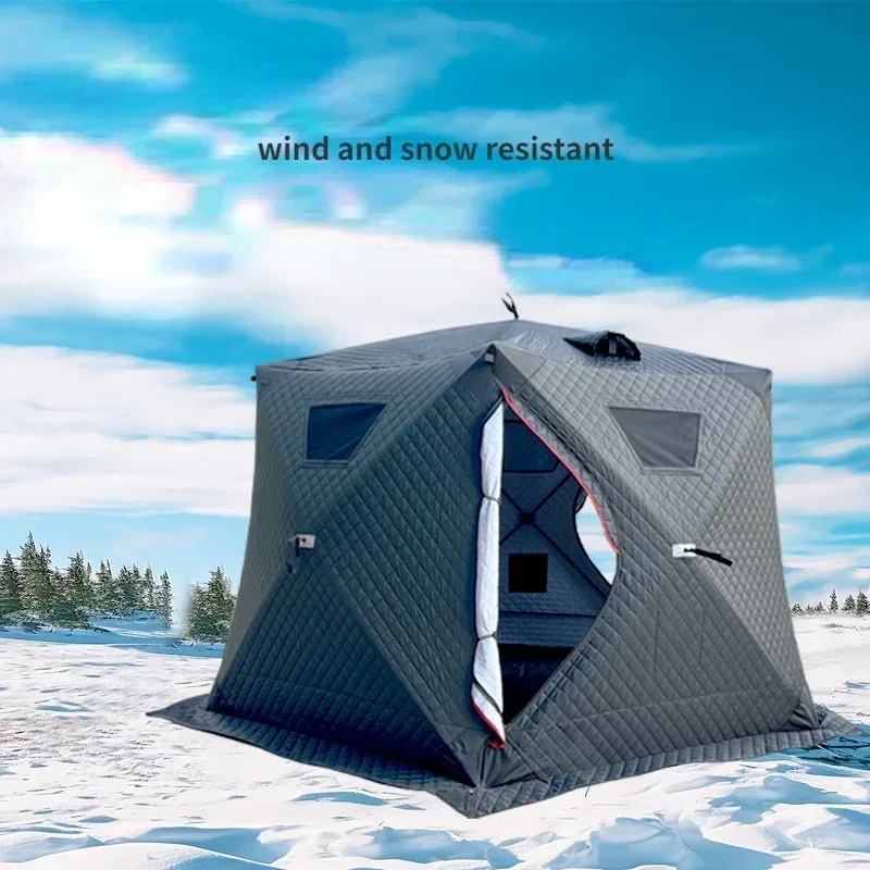 Thickened Winter Fishing Outdoor Tent Pentagonal Quick Open 4-5 Person Ice Fishing House Cold Proof Portable Firewood Warm Tent