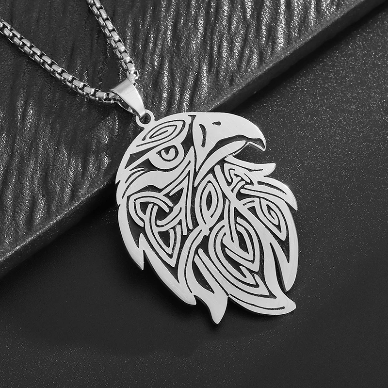 Retro Gothic Celtic Knot Pattern Double-Sided Three-Dimensional Eagle Pendant Necklace Personalized Punk Accessories