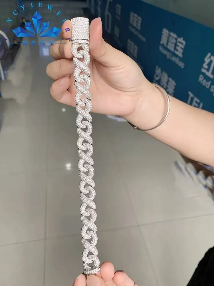 Fashion Hip Hop Trendy Design Couple's Collarbone Chain Full Diamond Infinite 15mm 8-shaped Cuban Chain Necklace Bracelet Jewelr