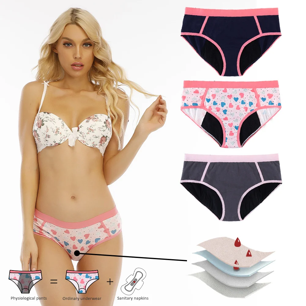 

3-piece set of teenage girls' sanitary underpants with a four-layer design, leak-proof, breathable, and no need for sanitary pad